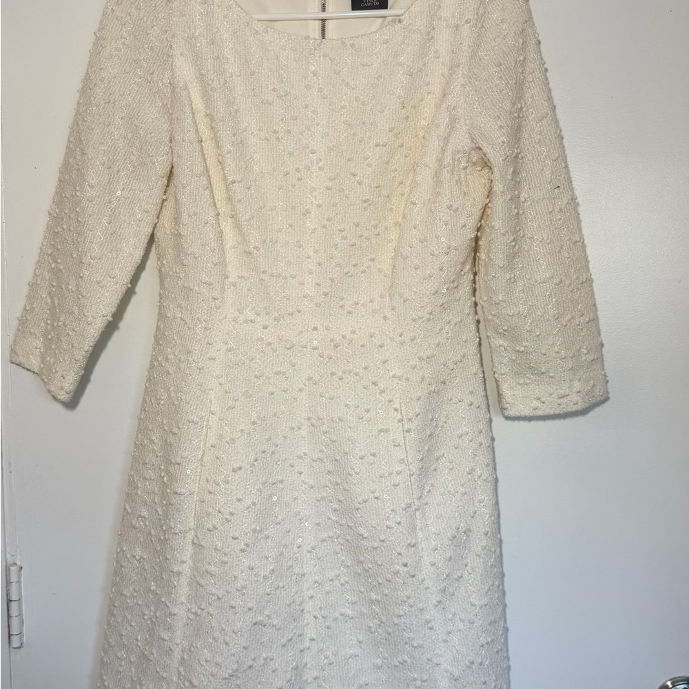 Vince Camuto Ivory Long Sleeve Textured Sheath Dress
